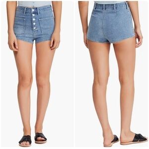 Free People Bridgette Denim Mini Shortie Shorts Sz 29 Button Fly